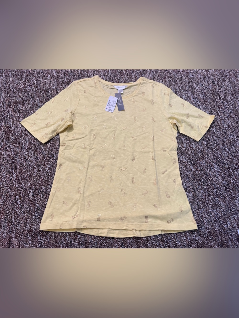 Christopher & Banks Women’s Yellow Pineapple Short Sleeve Shirt Size P/S New